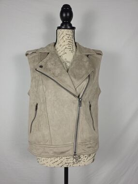Philosophy Republic Clothing Faux Suede Moto Vest Taupe - Large